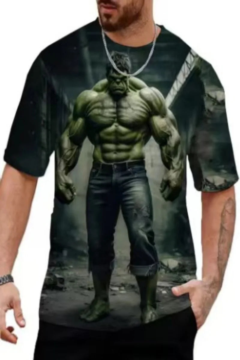 Heren-T-shirt 3D Hulk - Rechtopstaand in een fabriek in puin