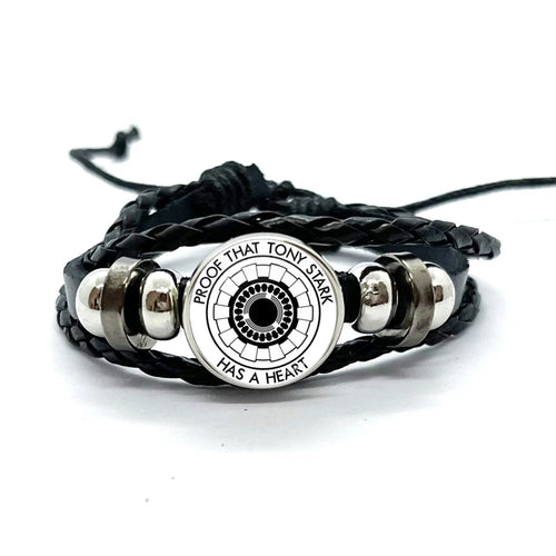 Leren armband Tony Stark Arc Reactor - Zwart met wit-zwart stippenpatroon