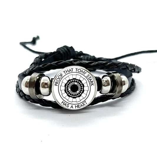 Leren armband Tony Stark Arc Reactor - Zwart met wit-zwart stippenpatroon