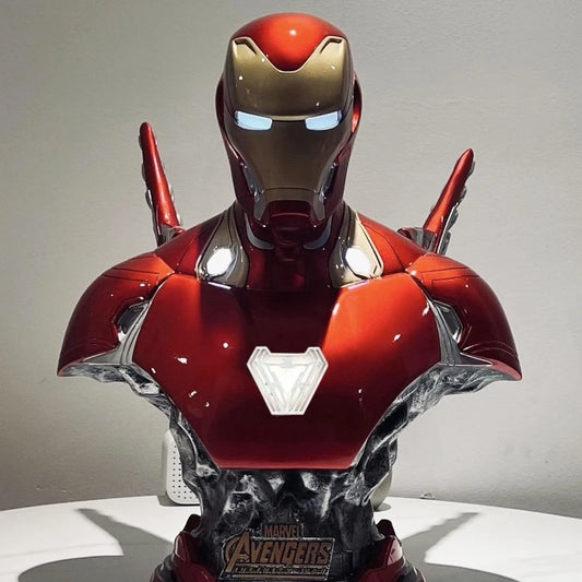 Lichtgevende Iron Man MK50-harsbuste - Zwart Marmeren Voetstuk