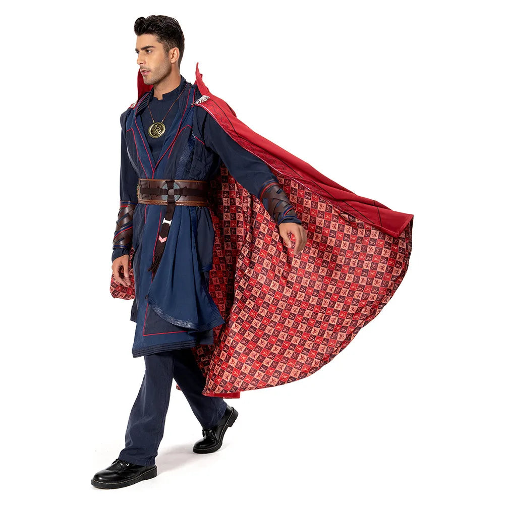 Costume cosplay Doctor Strange Multiverse of Madness - Cape rouge, robe bleue, amulette, adulte