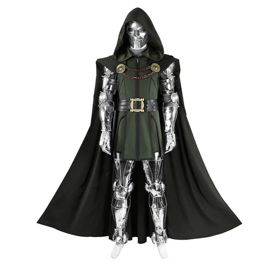 Doctor Doom-kostuum – zilverkleurig pantserpak met zwarte cape