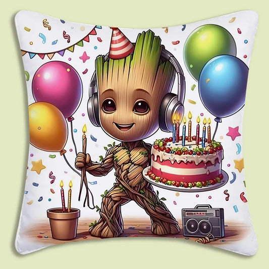 Baby Groot-kussenhoes - verjaardag, feest, taart en ballonnen