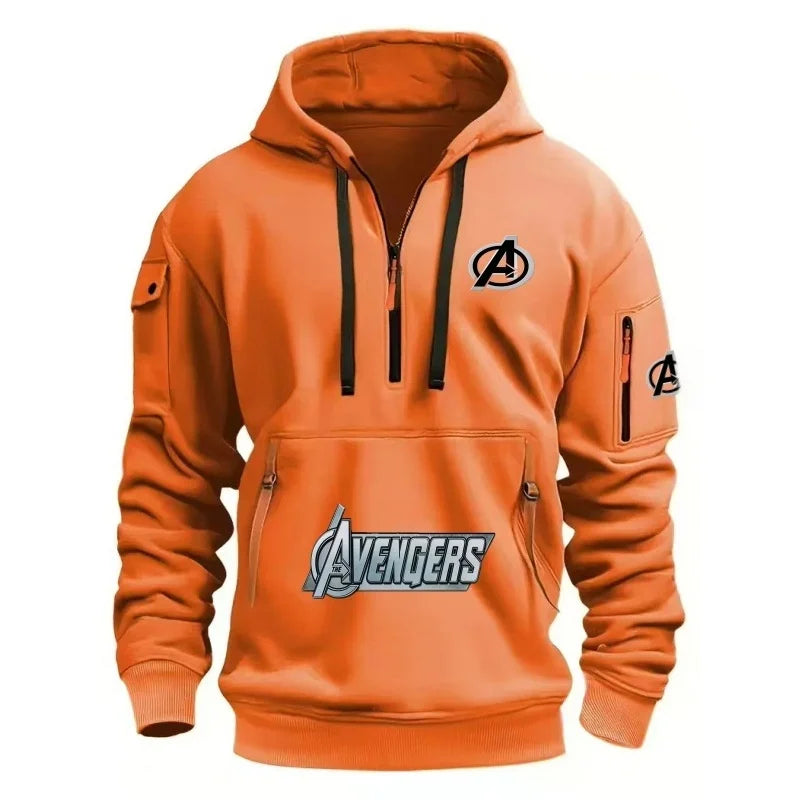 Avengers herenhoodie met halve rits – zwart-geel, met meerdere zakken