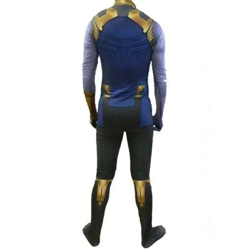 Thanos-kostuum – blauw-gouden pak met handschoen