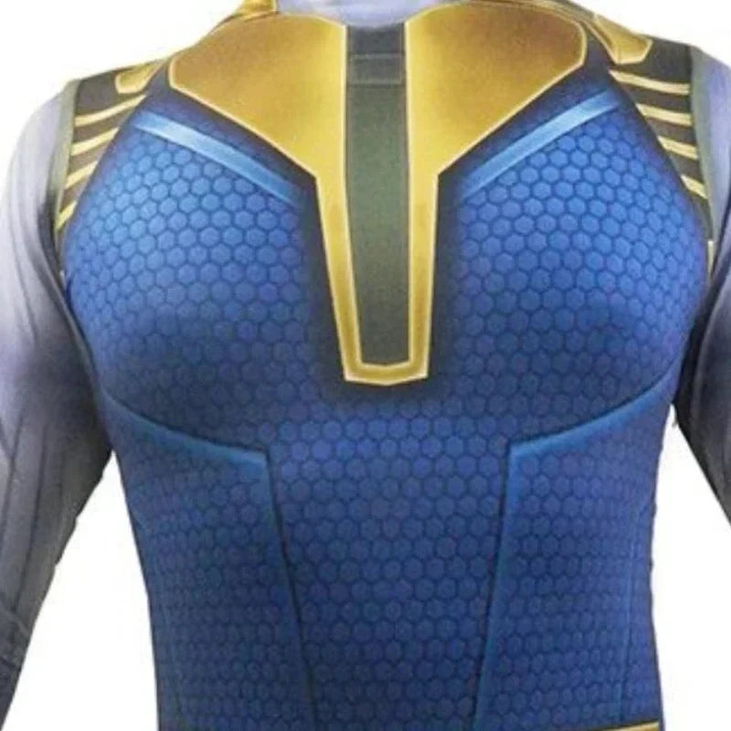 Thanos-kostuum – blauw-gouden pak met handschoen