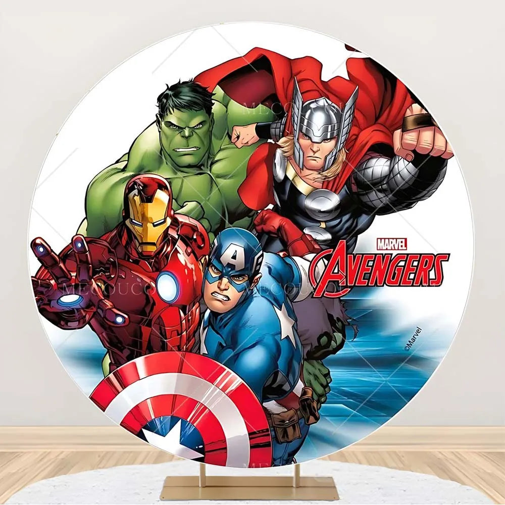 Ronde Avengers-achtergrond - Verjaardagsdecoratie met een groep helden