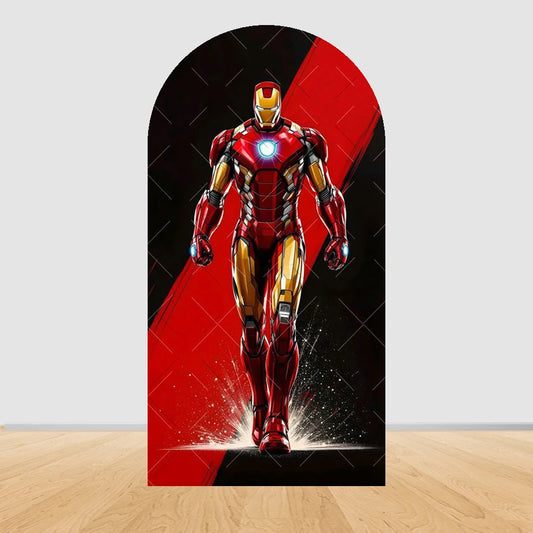 Feestachtergrond boog Avengers Iron Man - rode diagonale streep