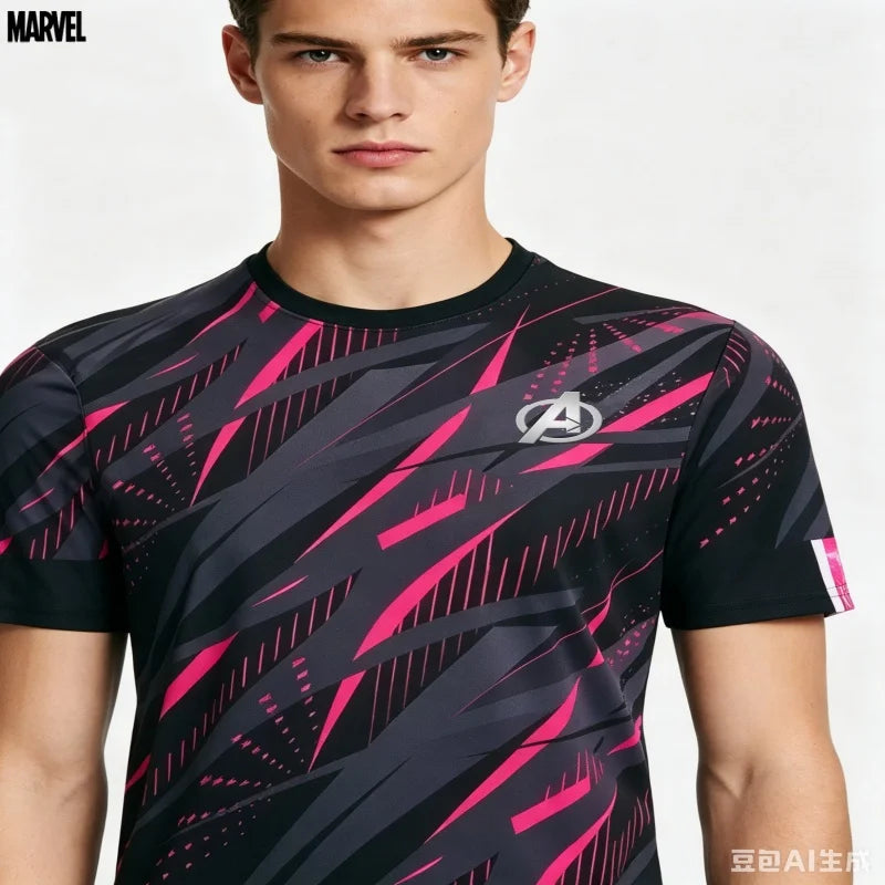 Avengers-sportshirt voor heren - Snel drogend, roze en zwart