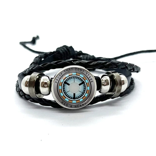Leren Tony Stark Arc Reactor-armband - Zwart, turquoise stralen en driehoeken