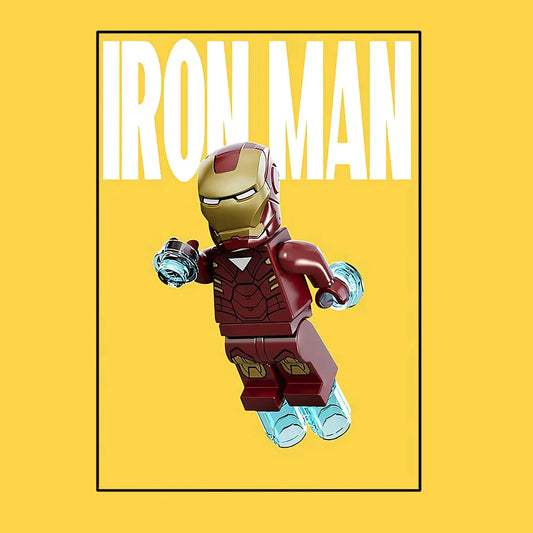 Avengers Iron Man-poster - Lego-stijl met gele achtergrond
