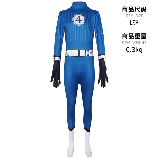 Fantastic Four Mister Fantastic-kostuum - blauw pak met 4-logo