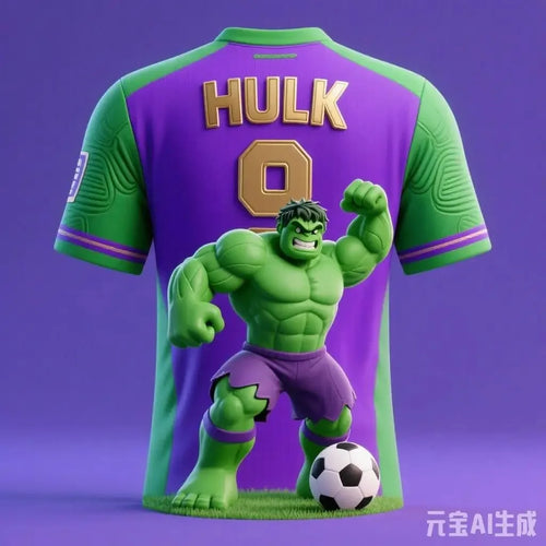 Avengers Hulk-voetbalshirt - paarse achtergrond met opgeheven vuist #9