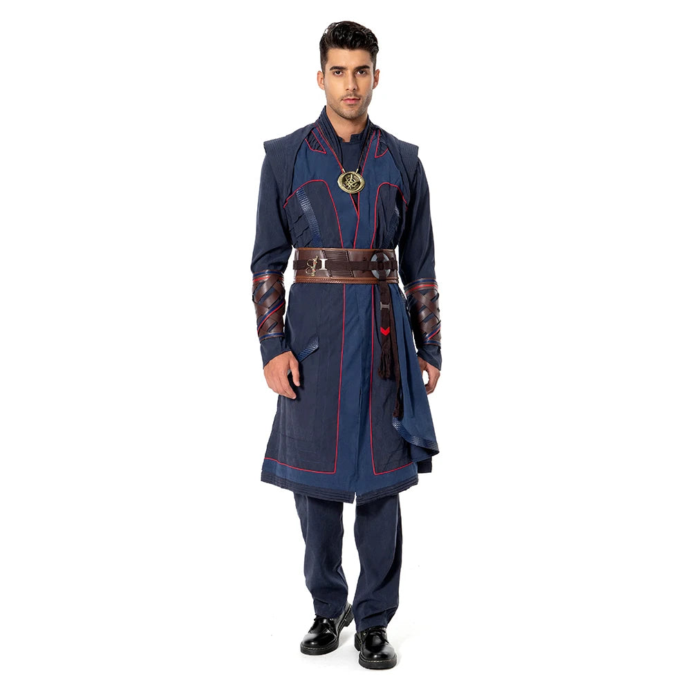 Costume cosplay Doctor Strange Multiverse of Madness - Cape rouge, robe bleue, amulette, adulte