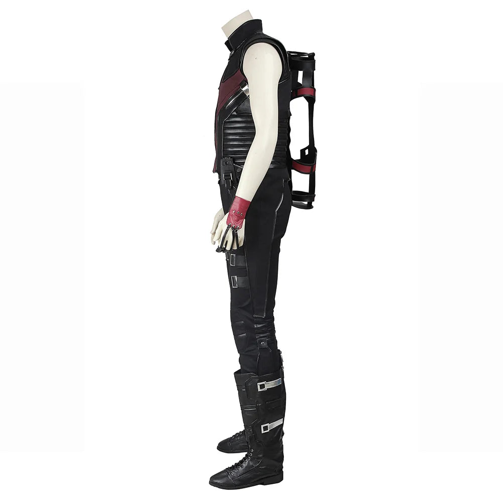 Tactisch boogschutterskostuum - zwart en bordeauxrood vest met pijlenkoker op de rug