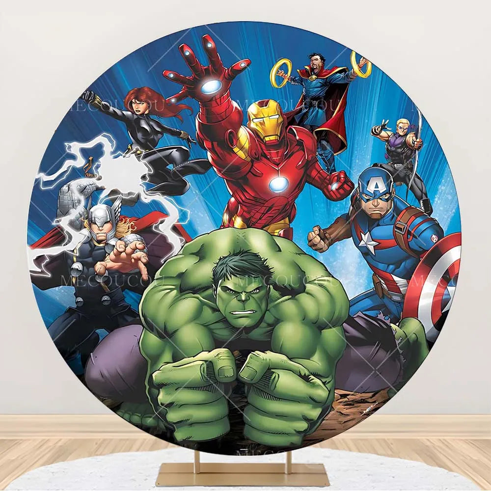 Ronde Avengers-achtergrond - Verjaardagsdecoratie met een groep helden