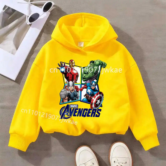 Avengers kinderhoodie met ruit en 4 helden - geel