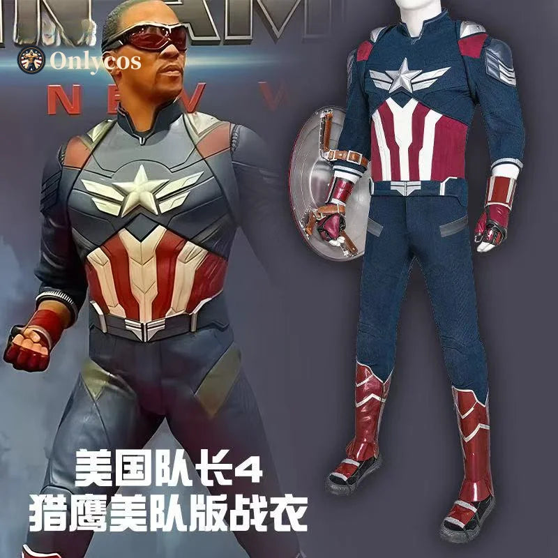 Captain America-kostuum (Falcon) - Blauw-wit-rood kostuum met pantser en schild