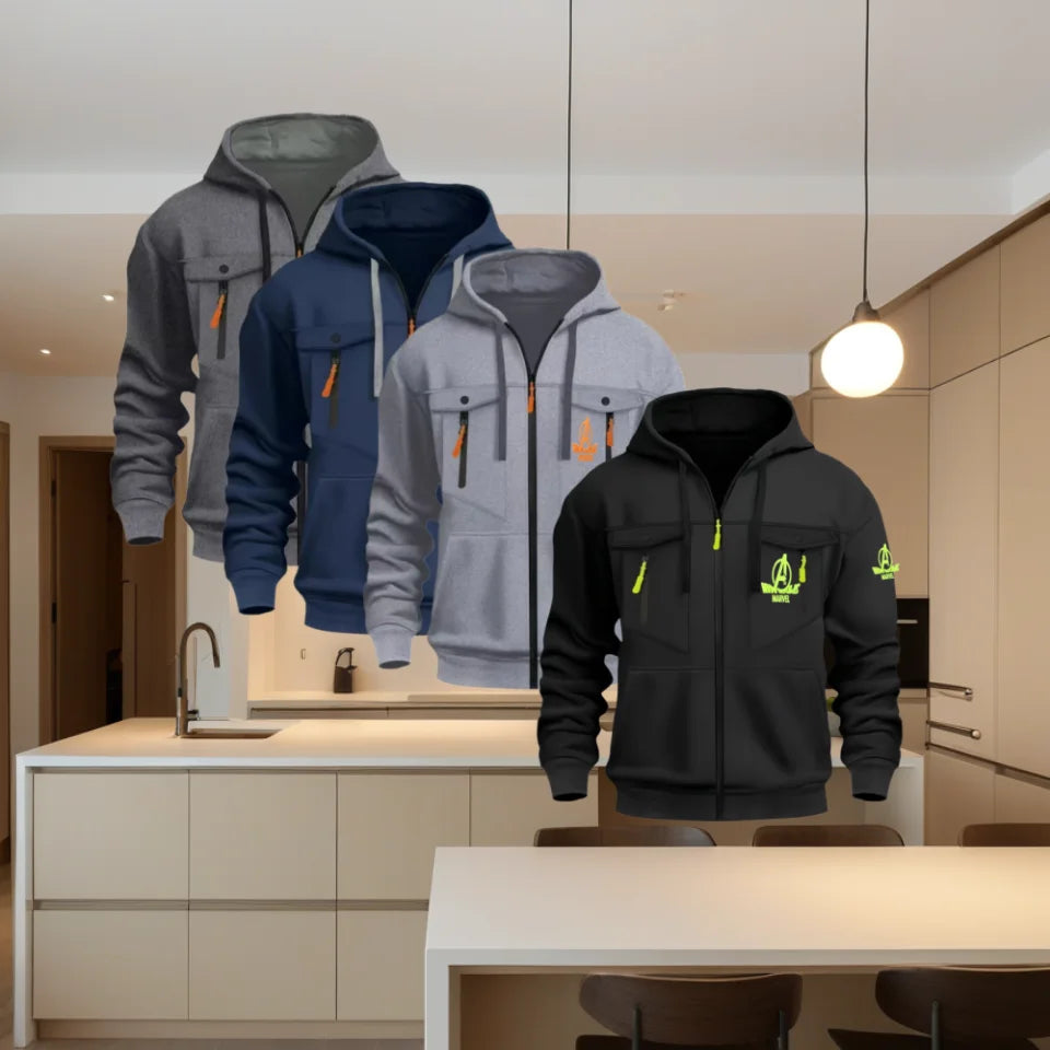 Marvel Avengers-hoodie met rits - Neonlogo, meerdere zakken, voor heren