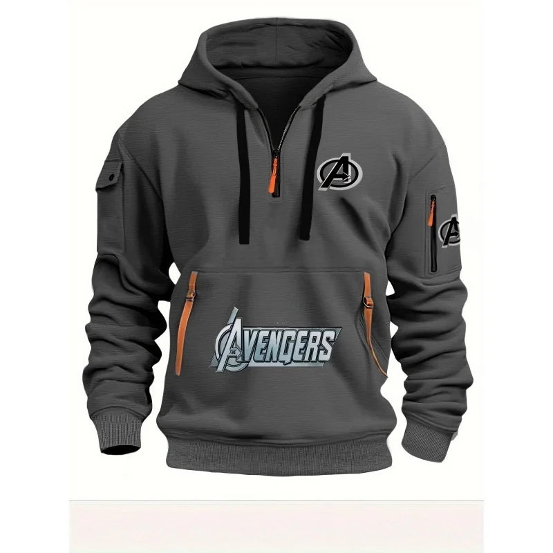 Avengers herenhoodie met halve rits – zwart-geel, met meerdere zakken