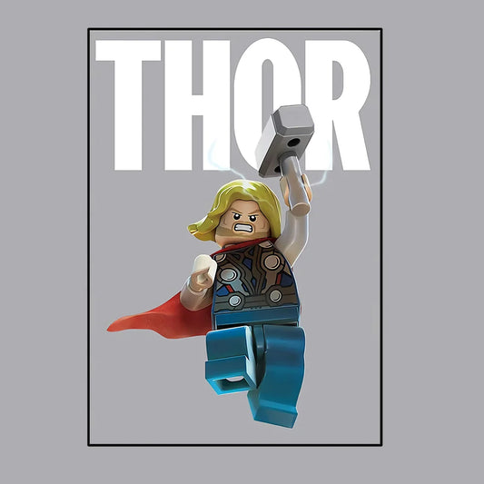 Avengers Thor-poster - Lego-stijl met grijze achtergrond