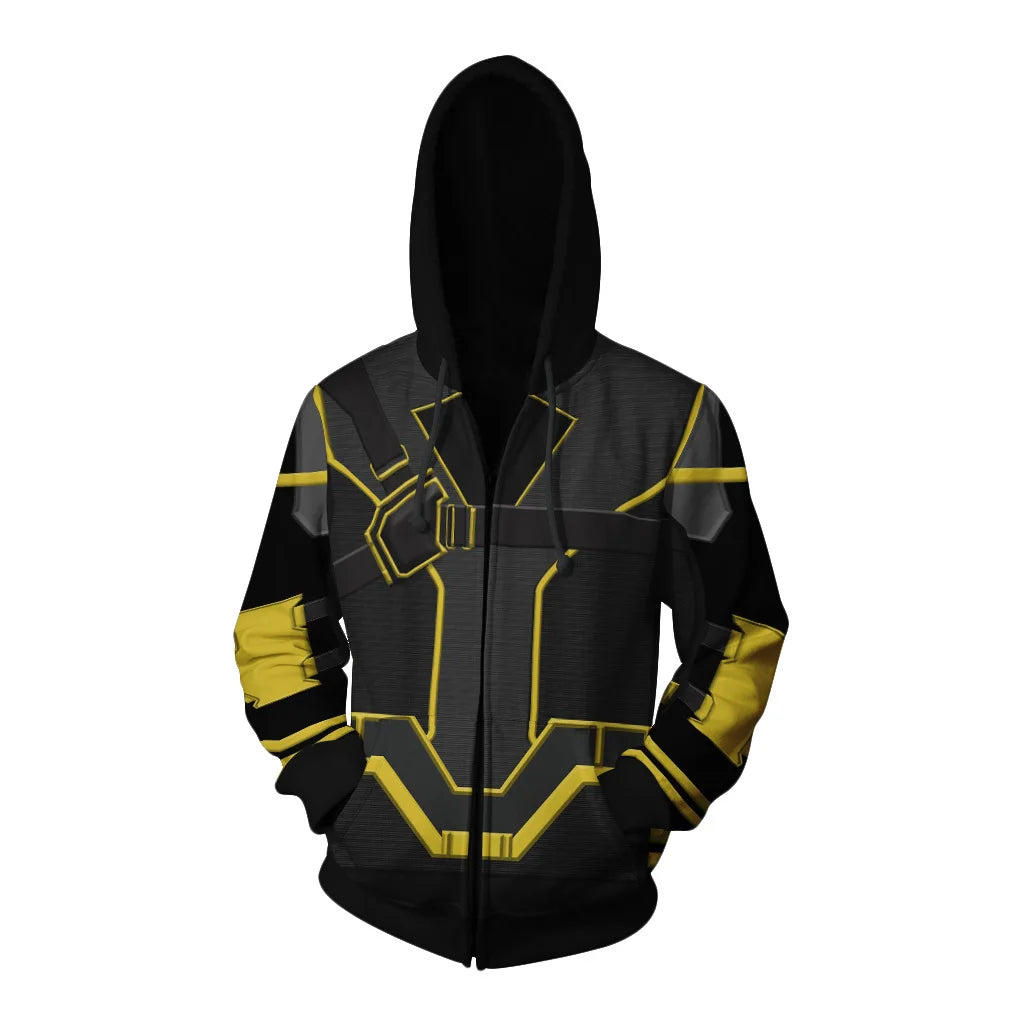Hawkeye-hoodie – zwart-geel ontwerp van het Quantum-pak