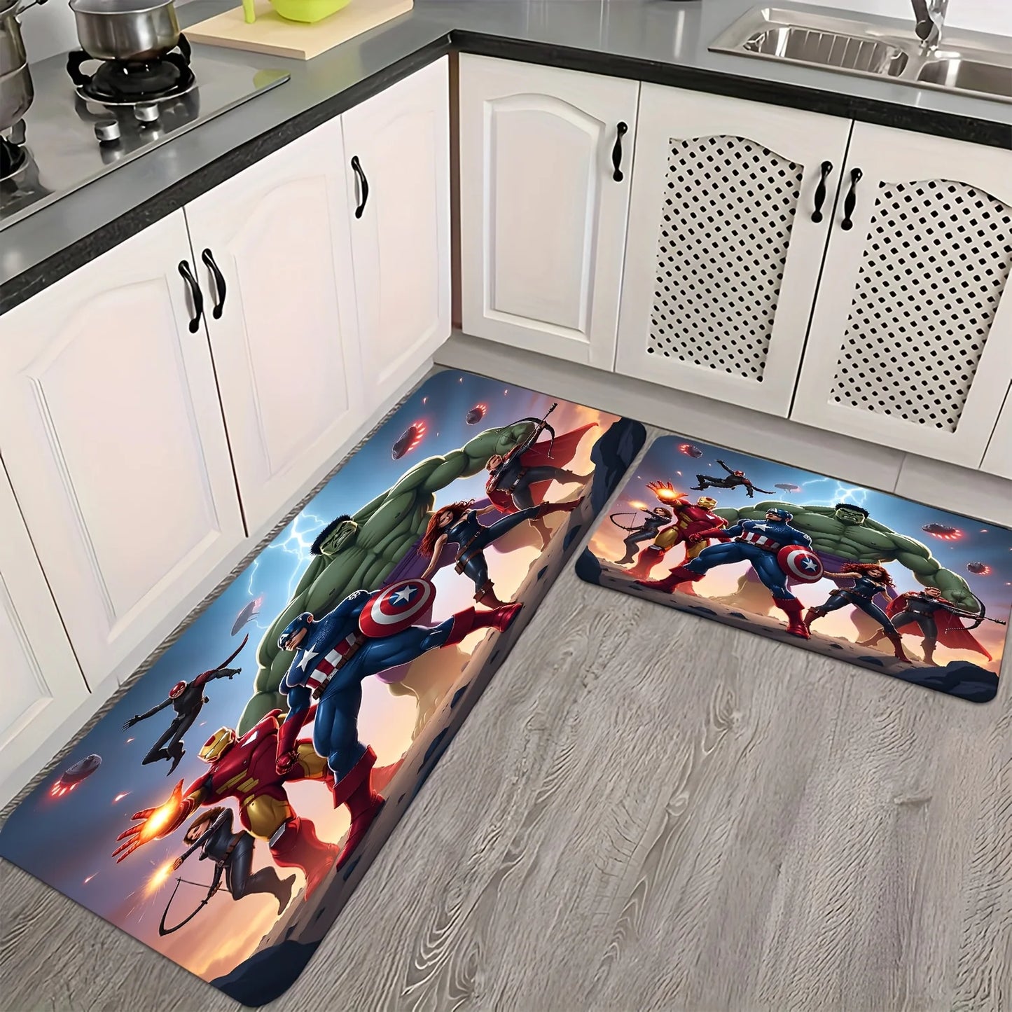 Avengers Chibi Spider-Man- en Captain America-badmat - Kleurrijke neon