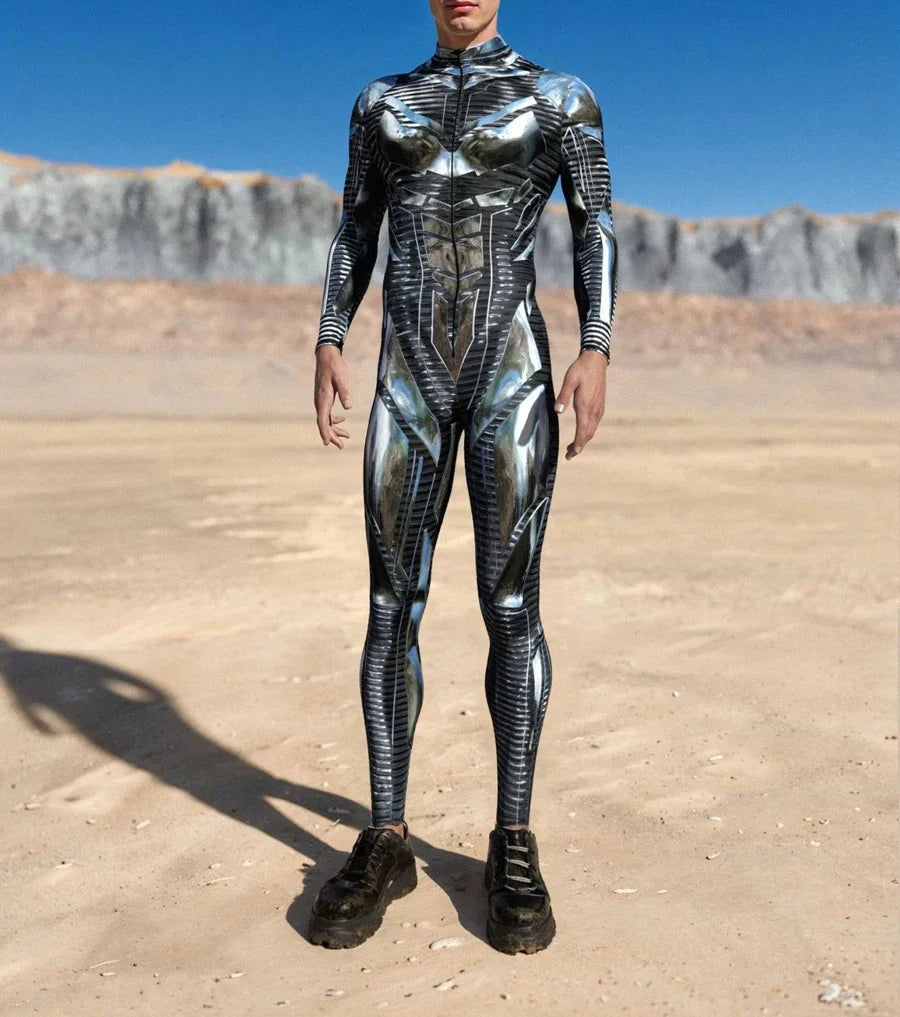 Futuristisch kostuum – verchroomd zwart-zilverkleurig pantser