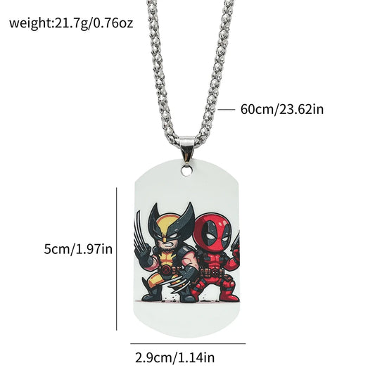 Militaire plaatjesketting Deadpool & Wolverine - Duo in chibistijl, rug aan rug