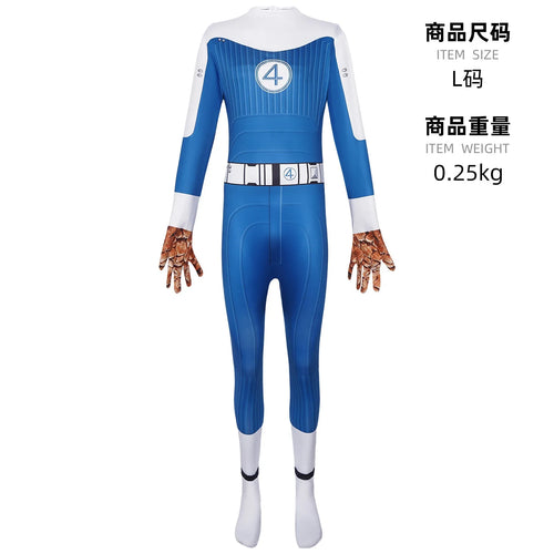 Fantastic Four Ben Grimm-kostuum - blauw pak met handschoenen met rotsachtig effect