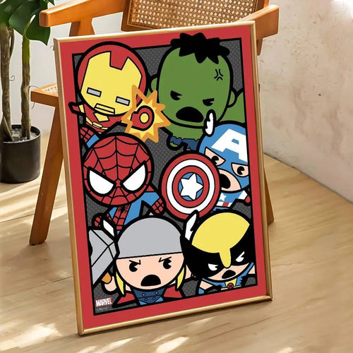 Chibi Marvel Heroes-groepsposter - rode rand