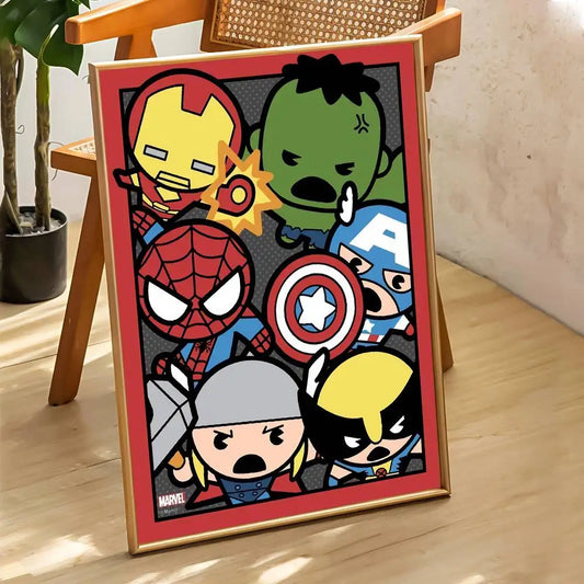 Chibi Marvel Heroes-groepsposter - rode rand