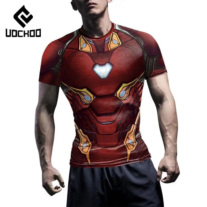 Iron Man-compressie-T-shirt - Korte mouwen, rood pantser