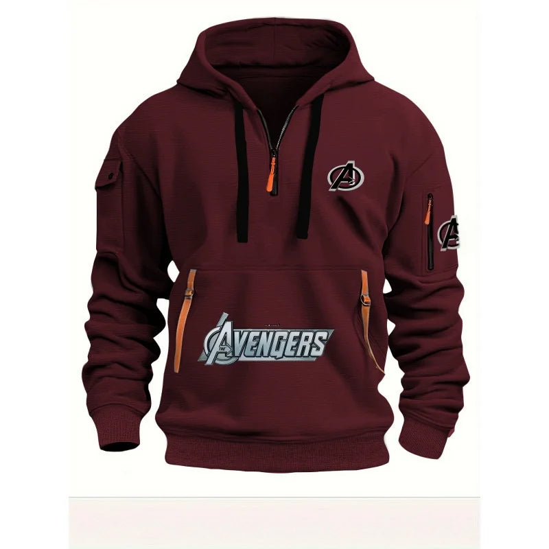 Avengers herenhoodie met halve rits – zwart-geel, met meerdere zakken