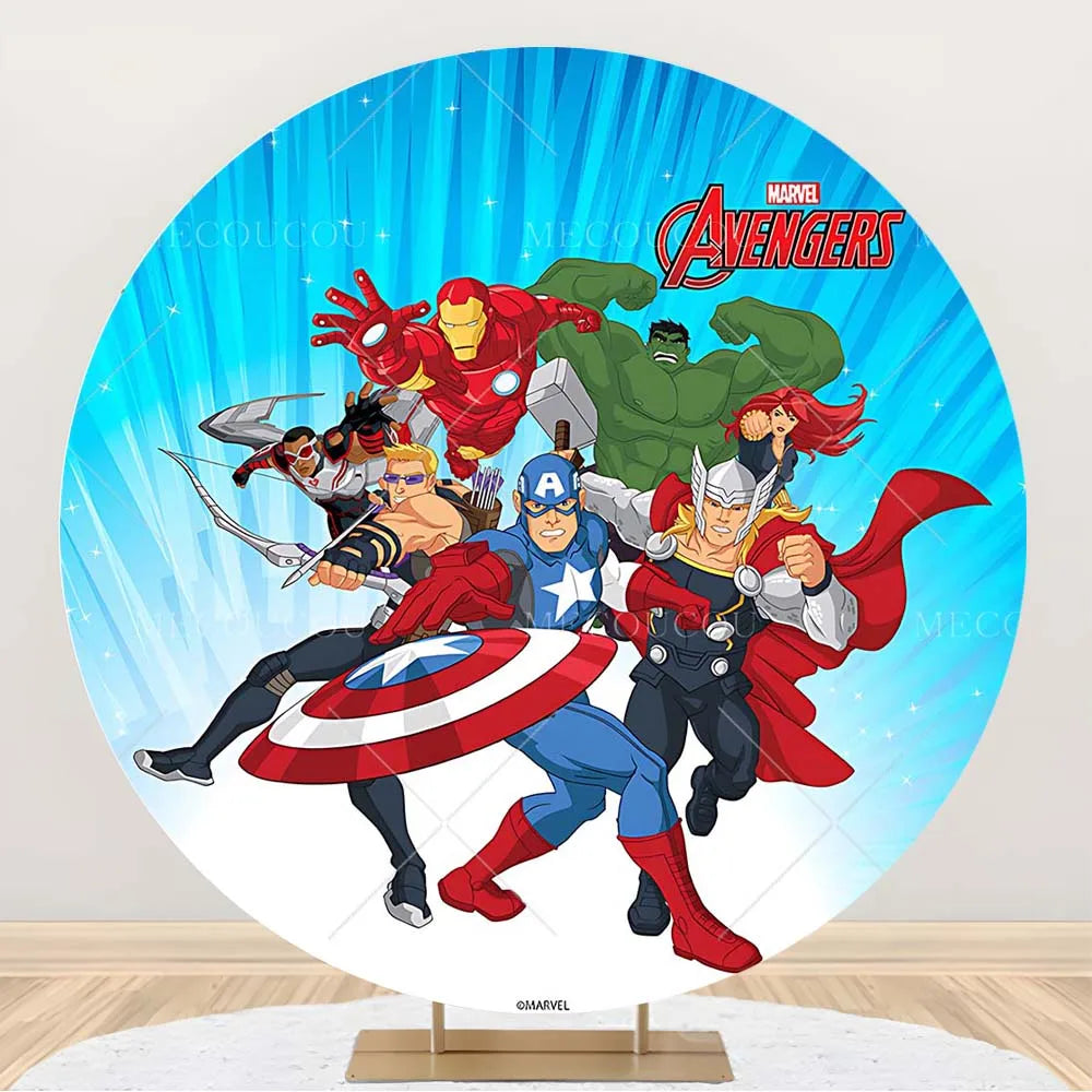 Ronde Avengers-achtergrond - Verjaardagsdecoratie met een groep helden