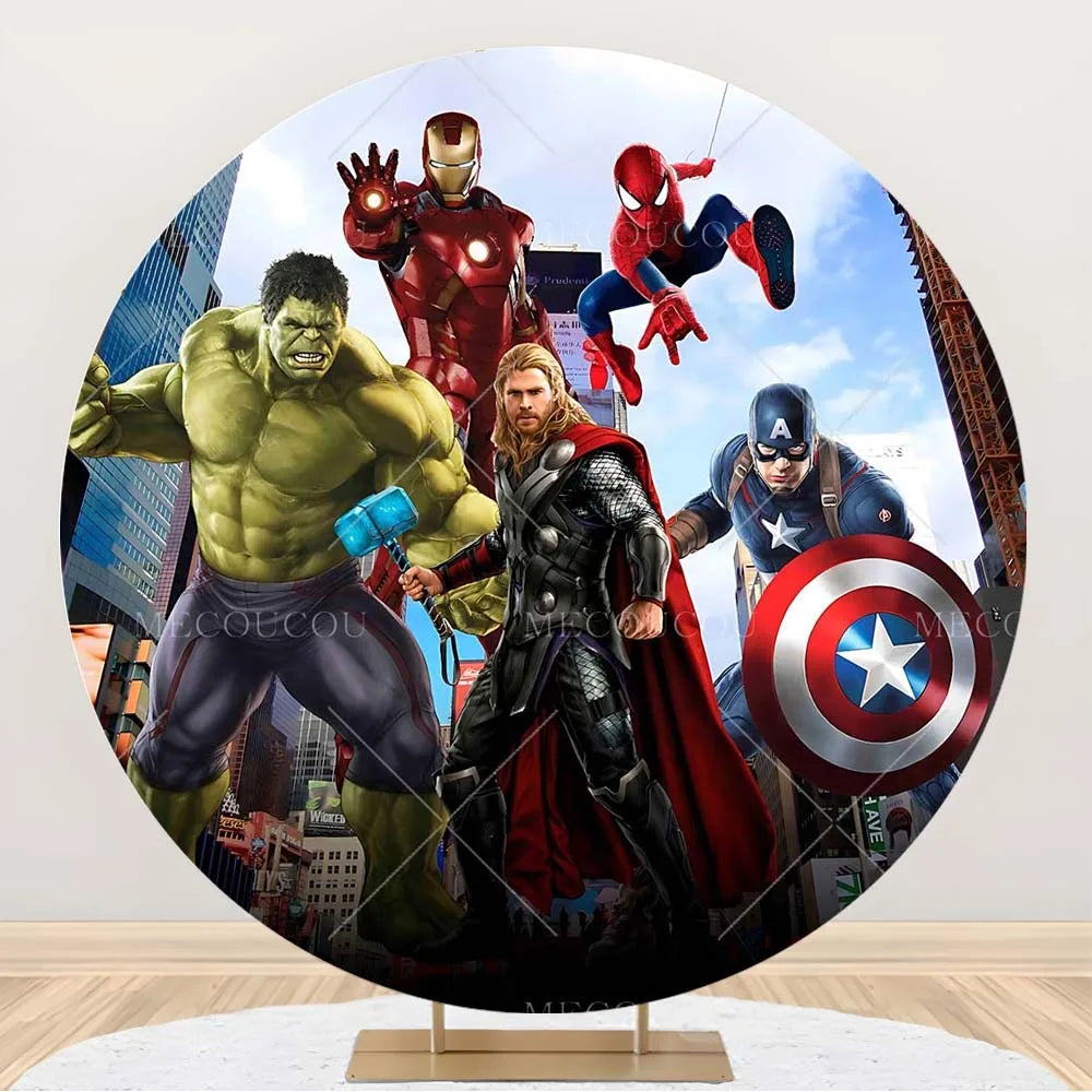 Ronde Avengers-achtergrond - Verjaardagsdecoratie met een groep helden