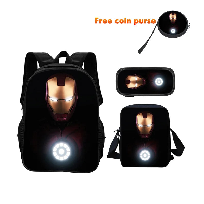 3-delige Avengers Iron Man-schooltasetui-set – Donkere helm, ronde reactor