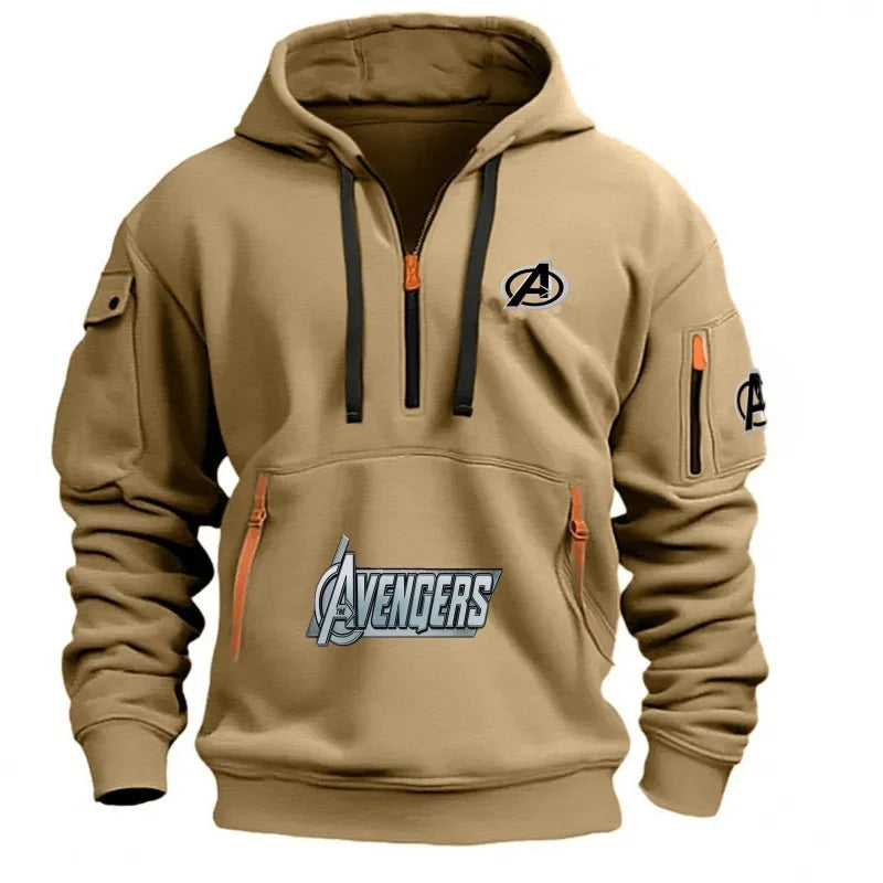 Avengers herenhoodie met halve rits – zwart-geel, met meerdere zakken