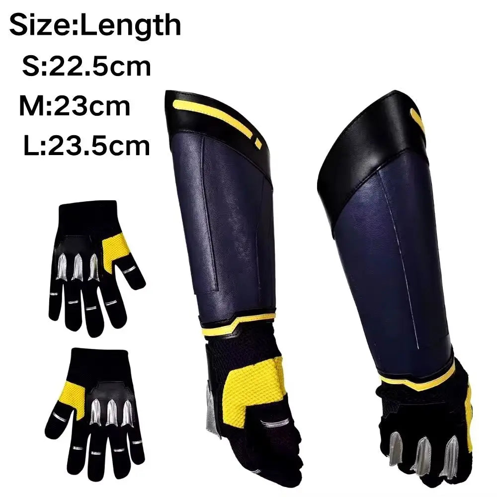 Wolverine-kostuum – geel-blauw leren jack met metalen klauwen