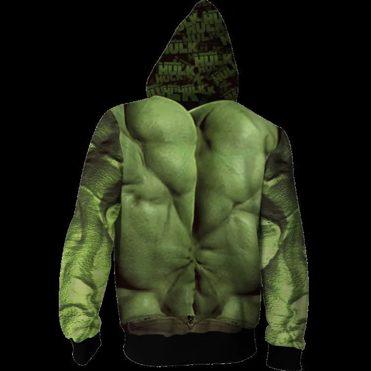 Hoodie Hulk - Met rits en print van gespierde borst
