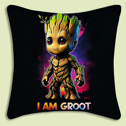 Baby Groot-kussenhoes - "I Am Groot" met nevelachtergrond