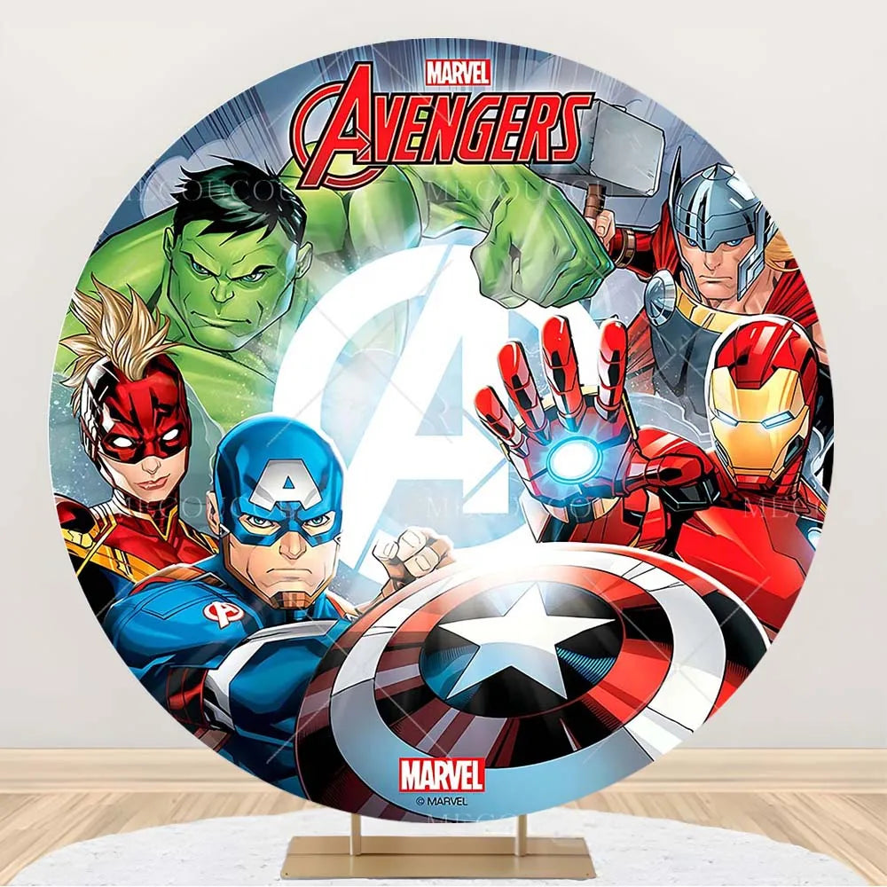 Ronde Avengers-achtergrond - Verjaardagsdecoratie met een groep helden