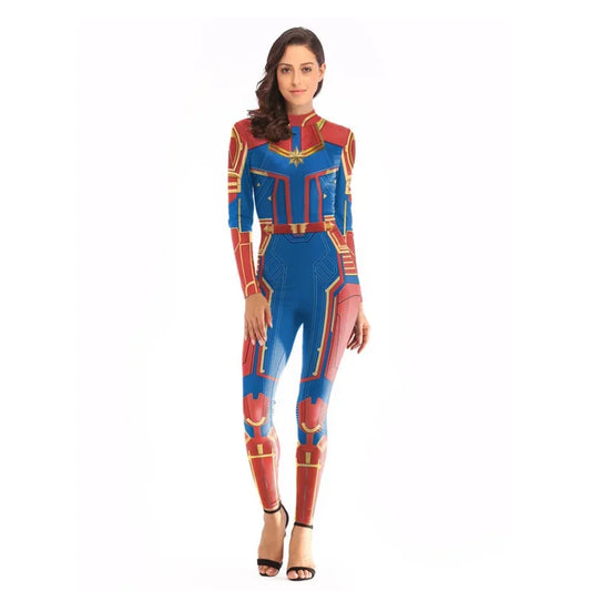 Captain Marvel-kostuum - blauw-rood pak met gouden ster