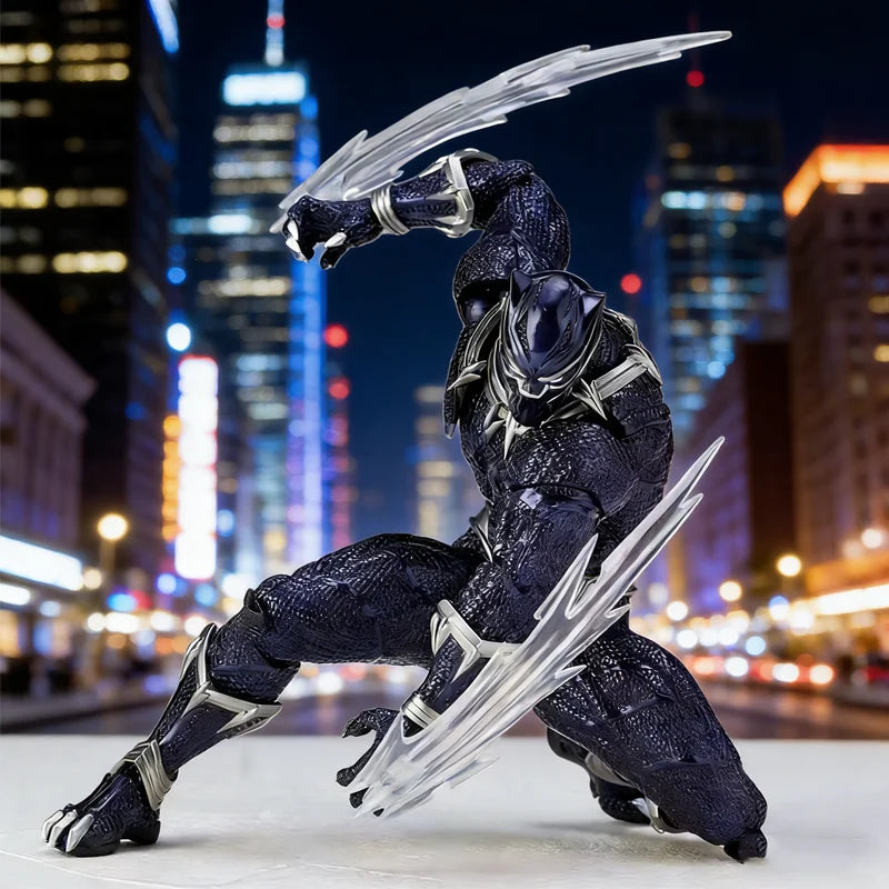 Articulated Black Panther 3.0-figuurtje - textuur met gouden schubben, decoratieve speer