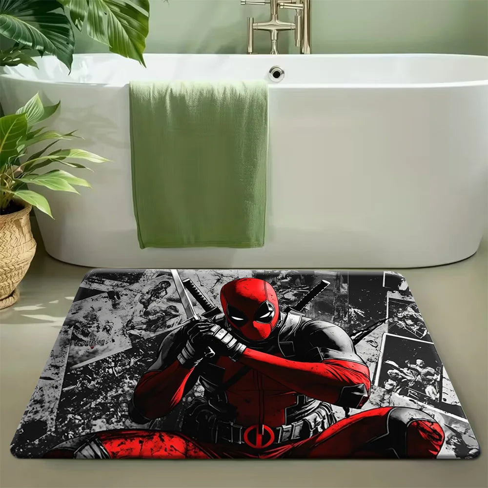 Deadpool-badmat - Katana tegen een zwart-wit-rode stripachtergrond
