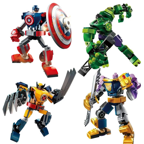 Set de blocs de construction Mecha Avengers - Captain America, Hulk, Wolverine et Thanos