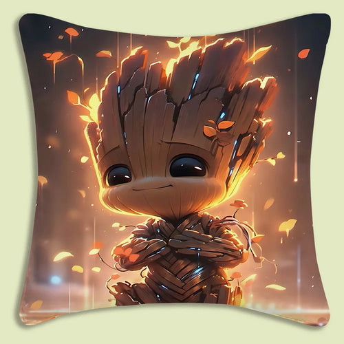 Baby Groot-kussenhoes - gekruiste armen en lichtgevende bladeren