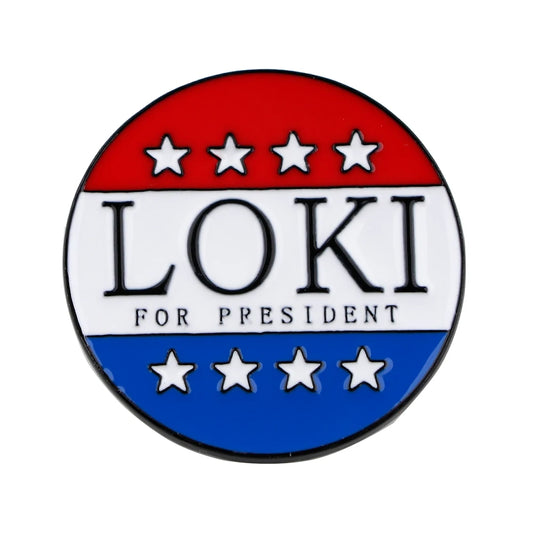 Loki For President-metalen badge - vintage broche met sterren