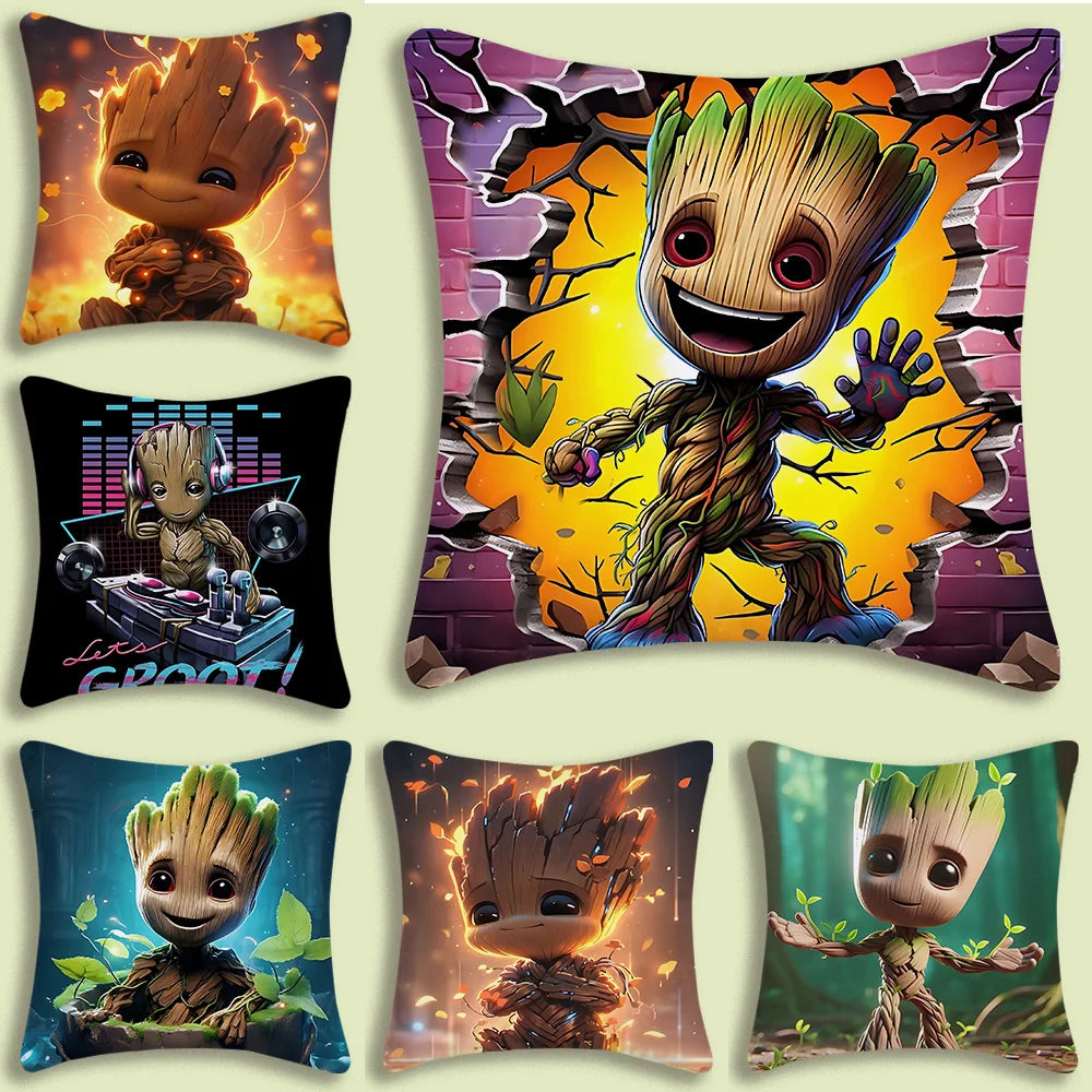 Baby Groot-kussenhoes - gekruiste armen en lichtgevende bladeren