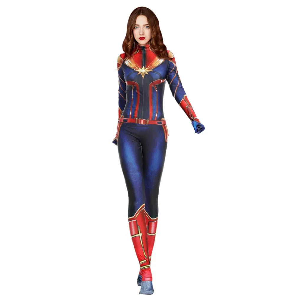 Captain Marvel-kostuum – blauw-rood-gouden pak
